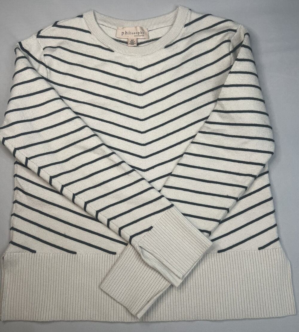 Philosophy Republic Women’s Pullover Sweater Cream & Black Striped Sz Small